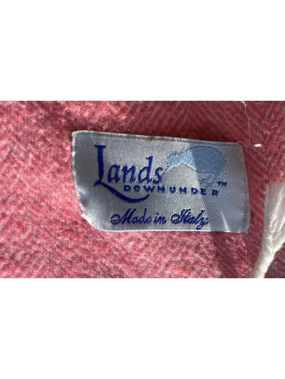 VTG Lands Downunder Pink Herringbone Throw Blanket Italy Fringe 50x53” Cashmere